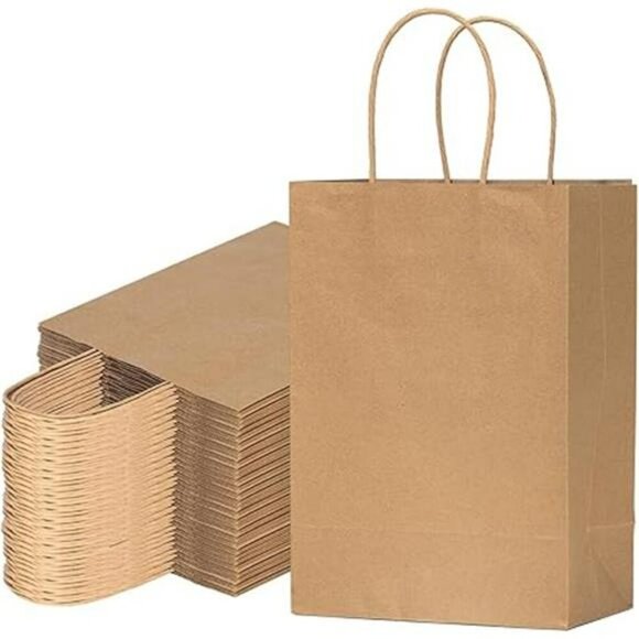Brown Paper Gift Bags with Handles Bulk Shopping Retail Party Favor - Picture 7 of 7